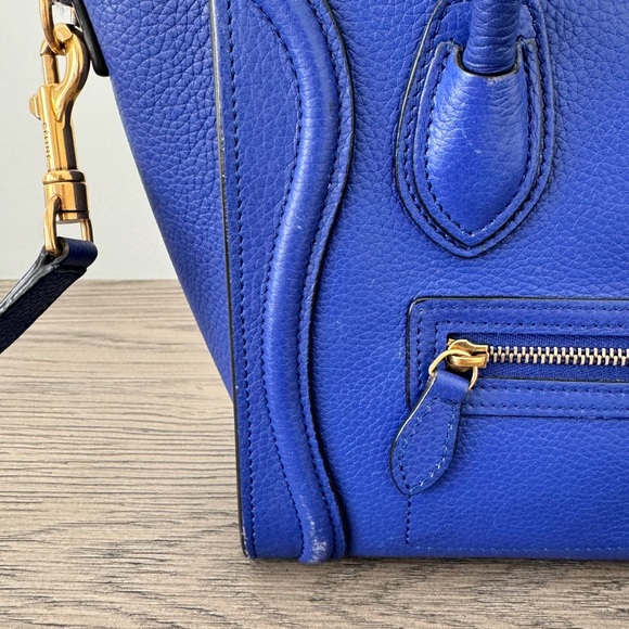 Celine Nano Luggage Bag - Blue Drummed Leather with Crossbody Strap - Picture 8 of 8